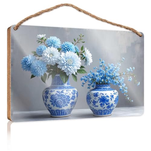 Schilder für Badezimmer Blau Blumenvasen: ruhige Holzdisplay Hängeschild Holzschild lustige Küche Wanddekoration (20 x 30cm) von TSGB