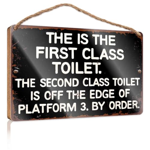 Schilder für Badezimmer erste Klasse WC Beschilderung Holzschild Hängende Holzschild lustig Küche Wanddekor (20 * 30cm) von TSGB
