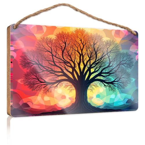 Winter-Türschild, Baum des Lebens, buntes Symphonie-Holzschild, Raumsachen, Sommergeschenke (23 x 35 cm) von TSGB