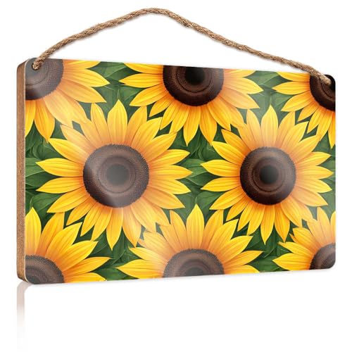 Winter-Türschild, Sonnenblumen-Muster, Hintergrund, Holzschild, Raumsachen, Sommergeschenke (23 x 35 cm) von TSGB