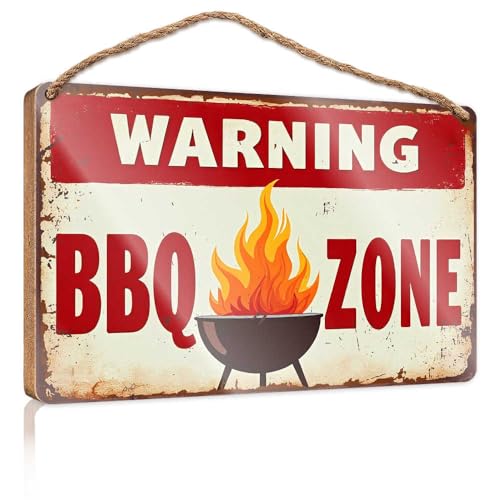 Winter-Türschild BBQ Warnung: Flaming Grill Ahead! Holzschild Raumsachen, Sommergeschenke (23 x 35 cm) von TSGB