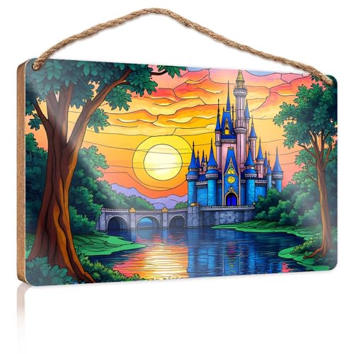Winter-Türschild "Enchanted Castle At Sunset", Holzschild, Raumsachen, Sommergeschenke (23 x 35 cm) von TSGB