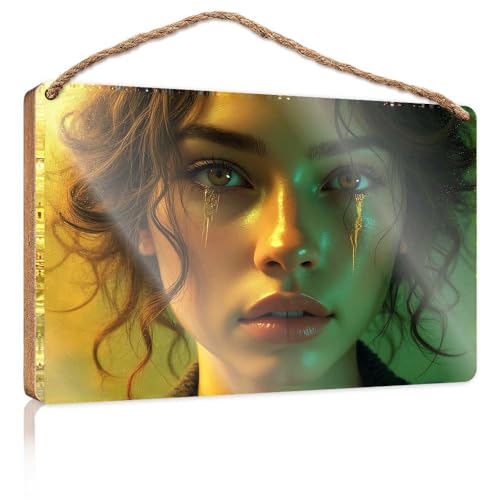 Winter-Türschild "Golden Tears: A Mysterious Portrait", Holzschild, Raumsachen, Sommergeschenke (20 x 30 cm) von TSGB