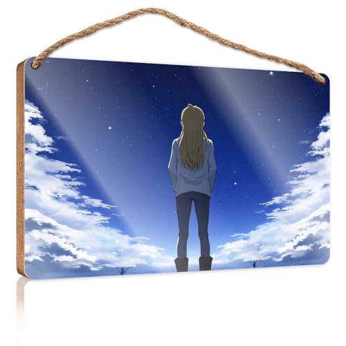 Winter-Türschild Mädchen mit Blick auf den Sternenhimmel, Holzschild, Raumsachen, Sommergeschenke (20 x 30 cm) von TSGB