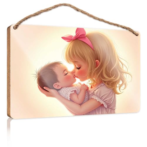 Winter-Türschild "Motherly Love: A Heartwarming Kiss", Holzschild, Raumsachen, Sommergeschenke (15 x 28 cm) von TSGB