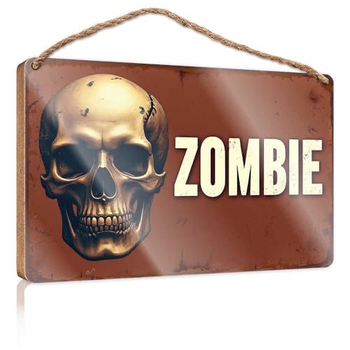 Winter-Türschild Zombie-Schädel: Ein gruseliger Halloween-Dekoration, Holzschild, Raumsachen, Sommergeschenke (23 x 35 cm) von TSGB