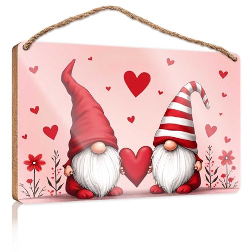 Winter-Türschild zum Valentinstag, Zwerge mit Herzen und Blumen, Holzschild, Raumsachen, Sommergeschenke (15 x 28 cm) von TSGB