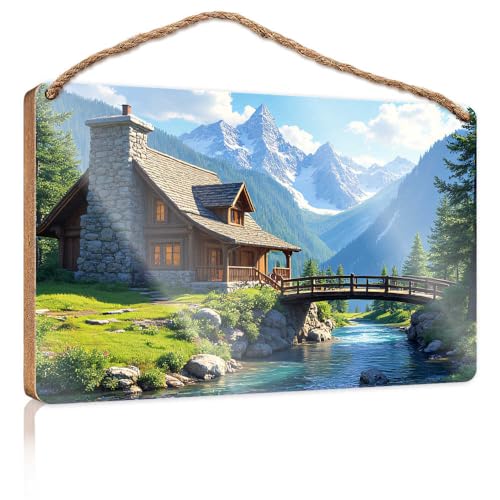 Witzige Türschilder fürs Büro Berghaus am Fluss Holzschild kleine Schilder für die Dekoration Ihres Hauses Sommer-Türschild (15 x 28 cm) von TSGB