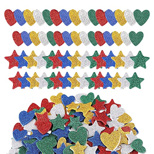 TSHAOUN 300 Stück Glitter Schaumstoff Sticker Selbstklebendes, Sterne Herzen Aufkleber Sticker Set DIY Wand Dekoration, Kartenherstellung, Handwerkliche Herstellung von TSHAOUN