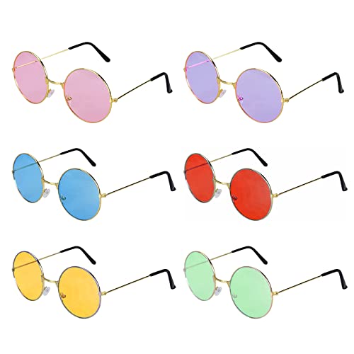 TSHAOUN 6 Paar Oval Brille Partybrillen Set Retro Brille Vintage Kleine Brille Runde Hippie Sonnenbrille, Vintage Rundbrille Farbige Gläser für 60er 70er Jahre Party Kostümzubehör (Bunt von TSHAOUN