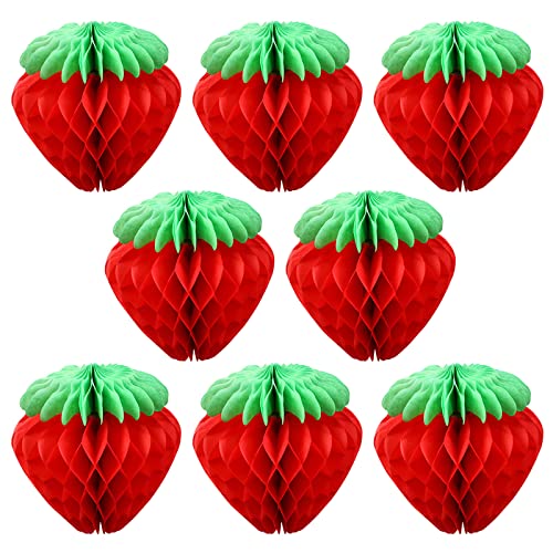TSHAOUN 8 Stücke Erdbeer Wabenball Erdbeer Party Deko Geburtstagsdeko Hawaii Party Deko, Kugel aus Erdbeer Papier Deko Set für Geburtstag, Weihnachten, Hochzeit, Garten, Schwimmbad (Rot) von TSHAOUN