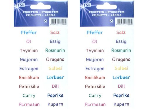 2er Set Etiketten selbstklebend"Gewürze und Kräuter" enthält je 18 verschiedene Etiketten (2) von TSI