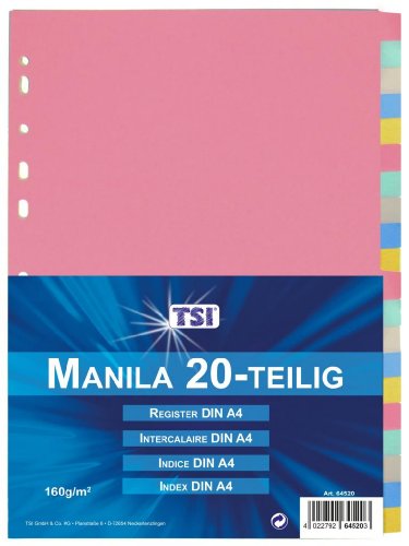 Manila Karton Ordner-Register / 160g/m² / DIN A4 / mit 20 blanko Taben Manila Karton Ordner-Register / 160g/m² / DIN A4 / mit 20 blanko Taben von TSI