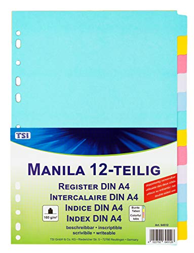 TSI Register aus stabilem Manila-Karton 12-teilig, mit bunten Taben, beschreibbar, Art. Nr. 64512 von TSI