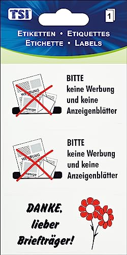 TSI Hinweis-Etiketten "Bitte keine Werbung und keine Anzeigeblätter", Druck auf Folie, Inhalt: 1 Blatt, Art. Nr. 55334 von TSI