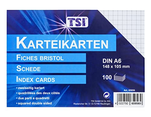 TSI Karteikarten DIN A6, 100-er Packung, kariert, weiß TSI Karteikarten DIN A6, 100-er Packung, kariert, weiß von TSI