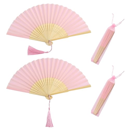 TSKDKIT 2 Stück HandfäCher Faltbare FäCher Rosa, Fächer Hochzeit Dekoration Chinesische Fächer Klappfächer für gastgeschenke Hochzeit, Tanzrequisiten, Fotografie, Sommer Party(Rosa,38 cm) von TSKDKIT