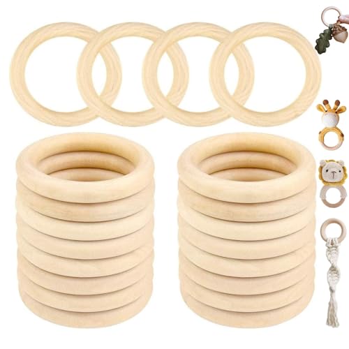 TSKDKIT Holzringe zum Basteln, 20 Stücke Ø55mm Natürliche Hölzern Ringe Holz Vorhangring Holzringe Makramee für DIY handgefertigte Dekorationen, Armband Halskette DIY Handwerk, Baby Kinderkrankheiten von TSKDKIT