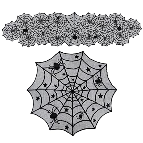 2 Stücke Halloween Dekorations Tischdecken Set Runde Schwarze Spinnennetz Spitzen Tischdecke Läufer Schwarze Spitze für Halloween Motto Partys Festival Party Dinner Tischdekorationen 2 Stücke Halloween Dekorations Tischdecken Set Runde Schwarze Spinnennetz Spitzen Tischdecke Läufer Schwarze Spitze für Halloween Motto Partys Festival Party Dinner Tischdekorationen von TSLBW