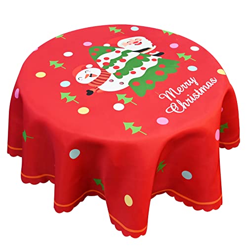 60 inch Runde Tischdecke Weihnachten Tischdecke mit Sankt-Schneemann-Weihnachtsbaum Motiv Rot Xmas Tischdecke Esstischdecke für Winterurlaub Weihnachten Home Party Decoration von TSLBW