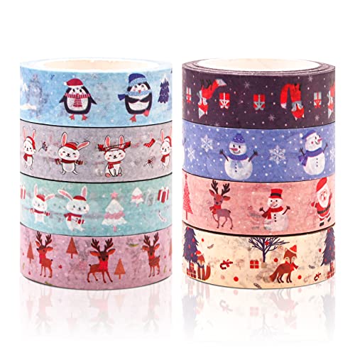 8 Rollen Weihnachten Washi Tape Set Weihnachten Dekoratives Klebeband Weihnachtsmann Schneemann Schneeflocke Tiere Washi Klebeband Weihnachts Papier Masking Tape für Kunst DIY Scrapbook Dekoration (A) von TSLBW