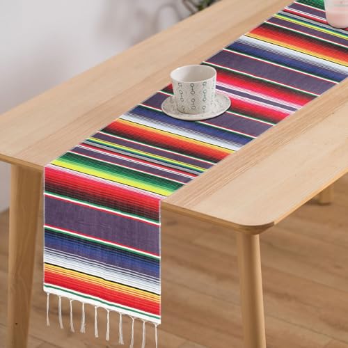 Mexikanischer Tischläufer 35 x 215cm Serape Tischläufer mit Quasten Baumwolle Mexikanische gestreifte Tischdecke Mexikanischer Karneval Hochzeits Partydekor Mexikanische Stranddecke Tisch Dekor (B) von TSLBW