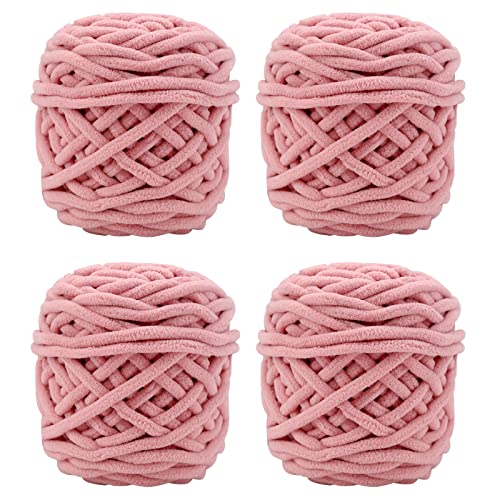 Strickwolle 4 x 100 g, mehrfarbiges Strickgarn zum Häkeln, weiches, klobiges Garn für Garnprojekte, Plüschbälle, handgefertigte Taschen, Pullover Schuhe Mützen Pullover Decken Schals (Dark pink) von TSLBW