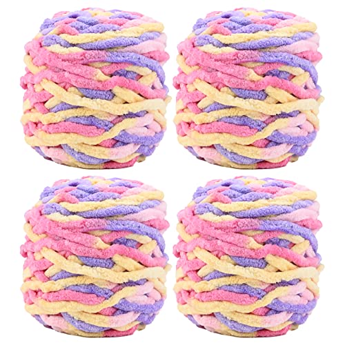 Strickwolle 4 x 100 g, mehrfarbiges Strickgarn zum Häkeln, weiches, klobiges Garn für Garnprojekte, Plüschbälle, handgefertigte Taschen, Pullover Schuhe Mützen Pullover Decken Schals (Gradient C) von TSLBW