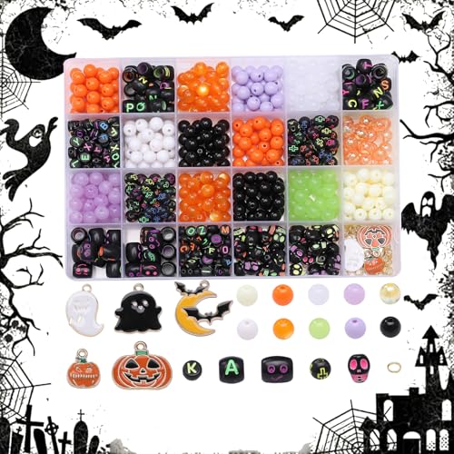TSLBW Halloween-Armband-Set, Kristallperlen zur Schmuckherstellung, kleine Rocailles, Freundschaftsarmband, Halskette, Fußkettchen, Bastelzubehör (520 Stück) von TSLBW