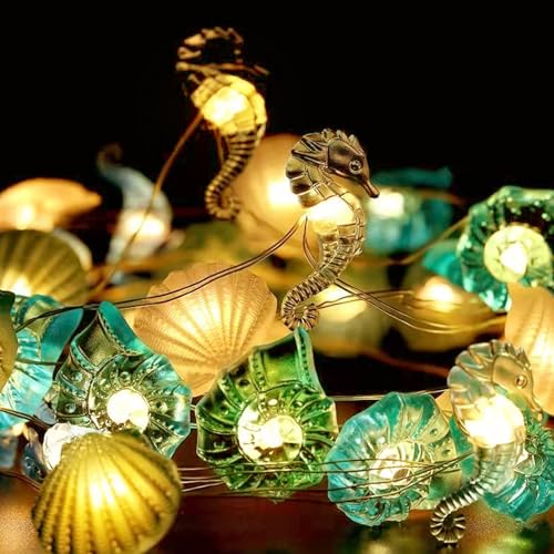 TSLBW Lichterkette Meerestiere 2M 20LED Batteriebetrieben Lichterkette Kinderzimmer Meerestiere Lichterkette Lnnen Deko für Kinderzimmer, Fenster, Garten & Weihnachtsdeko (Warmes Licht) von TSLBW