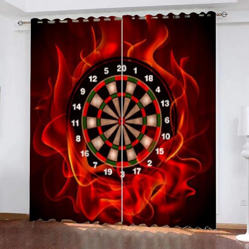 TSMMB Vorhang Retro Vintage Blickdicht Muster Darts Spiel,3D Vorhang Mit Ösen Kurz Wohnzimmer 2Er Set,Gardinen Kinderzimmer Schlafzimmer Verdunkelung,100X140Cm(Hxb),A1 von TSMMB