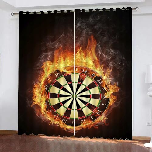 TSMMB Vorhang Retro Vintage Blickdicht Muster Darts Spiel,3D Vorhang Mit Ösen Kurz Wohnzimmer 2Er Set,Gardinen Kinderzimmer Schlafzimmer Verdunkelung,100X140Cm(Hxb),A18 von TSMMB