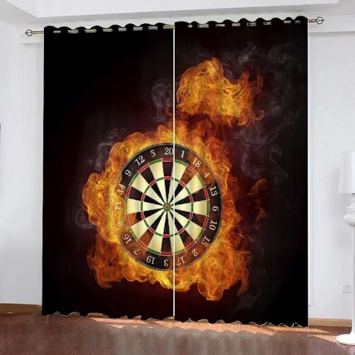 TSMMB Vorhang Retro Vintage Blickdicht Muster Darts Spiel,3D Vorhang Mit Ösen Kurz Wohnzimmer 2Er Set,Gardinen Kinderzimmer Schlafzimmer Verdunkelung,140X120Cm(Hxb),A9 von TSMMB