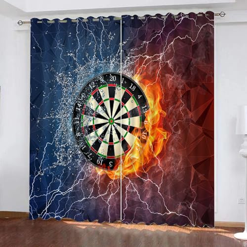TSMMB Vorhang Retro Vintage Blickdicht Muster Darts Spiel,3D Vorhang Mit Ösen Kurz Wohnzimmer 2Er Set,Gardinen Kinderzimmer Schlafzimmer Verdunkelung,160X200Cm(Hxb),A10 von TSMMB