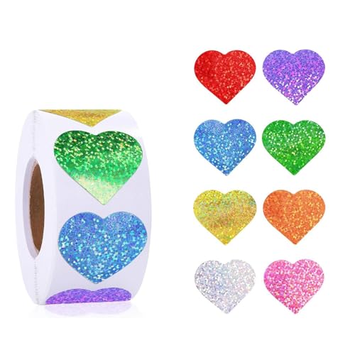 500 Stück glitzernde Herz-Aufkleber, selbstklebende Verpackungsetiketten, 25 mm, Valentinstag-Versiegelungsaufkleber für Hochzeit Suuply von TSMORY