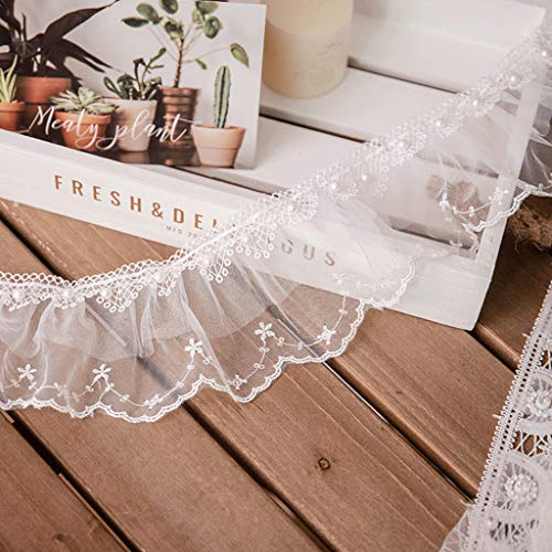 91 cm langes Plissee-Spitzenband mit Rüschen, Kunstperlen, Applikation, Hochzeit, Brautkleid, Nähen, Handwerk von TSMORY
