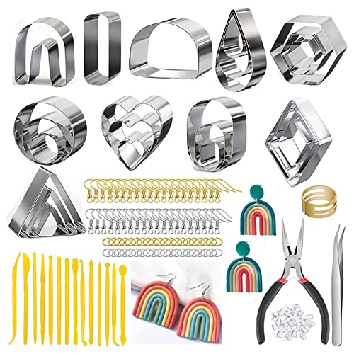 TSMORY 141-teiliges Set mit 10 Formen aus Ton mit Ohrringhaken, Biegeringe, Tonschaber für Ohrringe, Schmuck von TSMORY