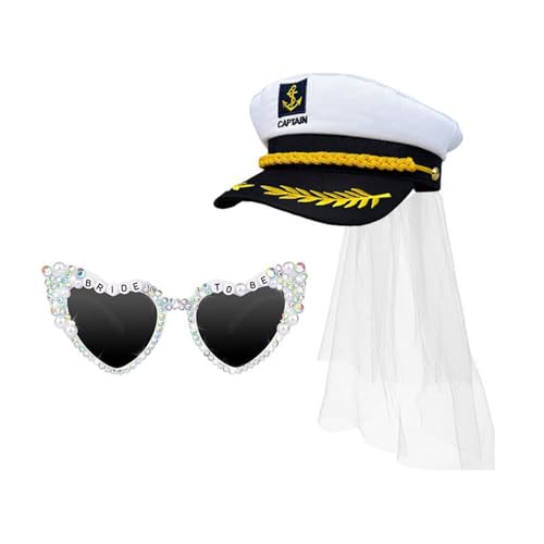 TSMORY Braut Kapitän Hut für Junggesellinnenabschied Hochzeit Feier Hut Bühnenauftritte Braut Kostüm Set TSMORY Braut Kapitän Hut für Junggesellinnenabschied Hochzeit Feier Hut Bühnenauftritte Braut Kostüm Set von TSMORY