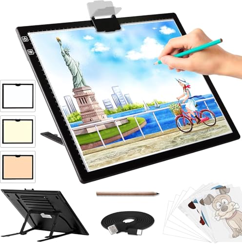 Diamond Painting Leuchttisch A3 - Wiederaufladbare Leuchtplatte mit Ständer, 3 Farben 6 Stufen Helligkeit Leuchtkasten mit Akku, Tragbares LED Light Pad für Diamond Painting Zubehör von TSOCOS