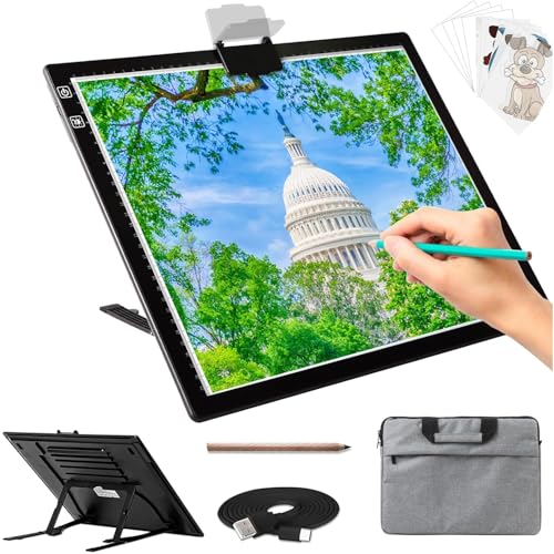 Diamond Painting Leuchttisch A3 mit Tasche, Wiederaufladbare Leuchtplatte mit Ständer, 3 Farben 6 Stufen Helligkeit Leuchtkasten mit Akku, Tragbares LED Light Pad für Diamond Painting Zubehör von TSOCOS