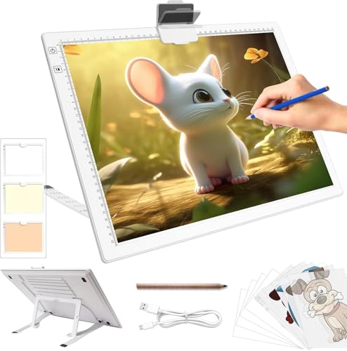 Leuchttisch A3, Wiederaufladbare Diamond Painting Leuchtplatte mit Ständer, 3 Farben Stufenlos Dimmbar 6 Stufen Helligkeit Light Pad, Tragbare LED Leuchtkästen für Abpausen Zeichnung Skizzie(weiß) von TSOCOS