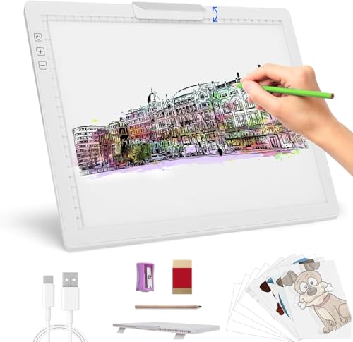 Leuchttisch A4 für Diamond Painting, Wiederaufladbare Leuchtplatte mit Clip oben, Stufenlos Dimmbar 6 Stufen Helligkeit Leuchtkasten, Tragbares LED Light Pad für Diamond Painting Zubehör (Weiß) von TSOCOS