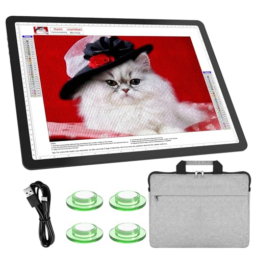 TSOCOS A3 Leuchttisch mit Tragetasche, 6000Lux Sehr Hell LED Licht Pad mit Seitliche Tasten & 6 Stufen der Helligkeit, 3 Farben Lightpad Leuchtplatte für Diamond Painting, Zeichnen, Skizzieren von TSOCOS