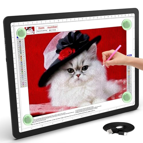 TSOCOS A4 Leuchttisch, 11000Lux Sehr Hell LED Licht Pad mit Seitliche Tasten & 6 Stufen der Helligkeit, 3 Farben Lightpad Leuchtplatte für Diamond Painting, Zeichnen, Skizzieren von TSOCOS