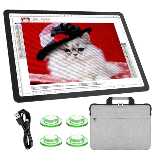 TSOCOS A4 Leuchttisch mit Tragetasche, 11000Lux Sehr Hell LED Licht Pad mit Seitliche Tasten & 6 Stufen der Helligkeit, 3 Farben Lightpad Leuchtplatte für Diamond Painting, Zeichnen, Skizzieren von TSOCOS