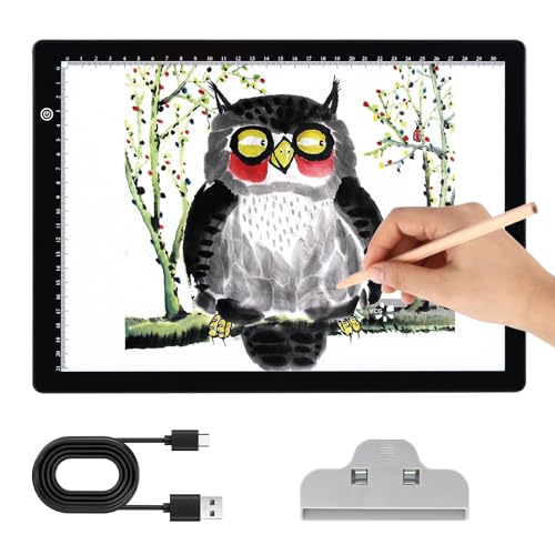TSOCOS Leuchttisch A4, Leuchtplatte Diamond Painting Zubehör mit 3-Stufen-einstellbare Helligkeit, Type-C USB-Ladegerät für Diamantmalerei, Vinyl-Entfernung, Zeichnen von TSOCOS