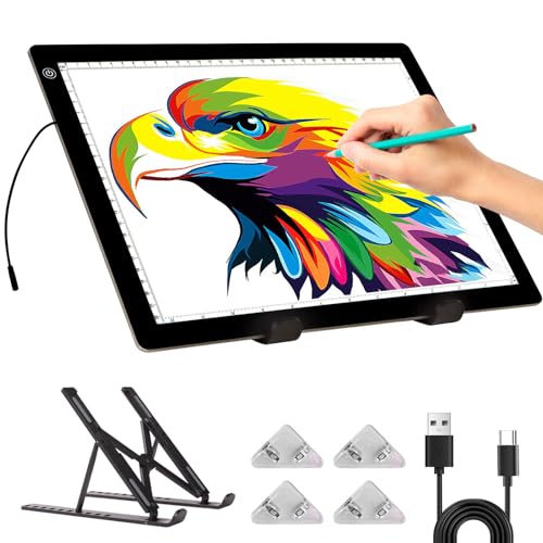 TSOCOS Leuchttisch A4, Diamond Painting Zubehör mit Ständer, 3-Stufen-einstellbare Helligkeit, Type-C USB-Ladegerät Leuchtplatte für Diamantmalerei, Vinyl-Entfernung, Zeichnen TSOCOS Leuchttisch A4, Diamond Painting Zubehör mit Ständer, 3-Stufen-einstellbare Helligkeit, Type-C USB-Ladegerät Leuchtplatte für Diamantmalerei, Vinyl-Entfernung, Zeichnen von TSOCOS