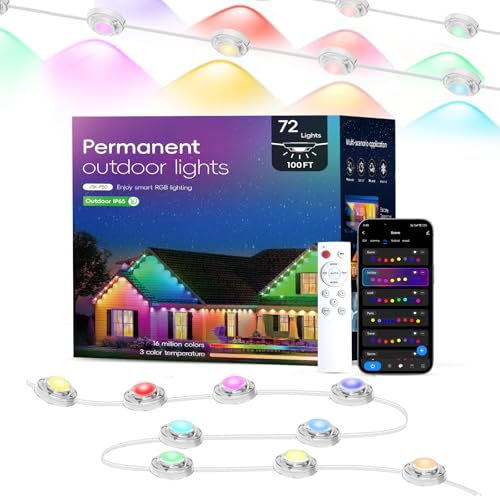 TSOCOS Permanent Außenbeleuchtung, 100ft Smart Outdoor Lights mit 72 LED Lichtern, IP65 Wasserdichte Outdoor String Lights mit Fernbedienung, RGB Trauflichter für Halloween Dekorationen, Weihnachten TSOCOS Permanent Außenbeleuchtung, 100ft Smart Outdoor Lights mit 72 LED Lichtern, IP65 Wasserdichte Outdoor String Lights mit Fernbedienung, RGB Trauflichter für Halloween Dekorationen, Weihnachten von TSOCOS