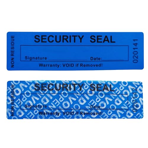 TSPC SECSEAL(R) 100 Stück rückstandsfreie, manipulationssichere Siegelaufkleber/VOID-OPEN-Etiketten/Anti-Fälschungs-Siegel (Matte Blue, Signable,Serial Number, 1 x 3.54 Inches) von TSPC SECSEAL