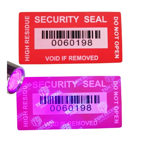 TSPC SECSEAL 100 Stück fluoreszierende Hochsicherheits-Siegel mit Total-Transfer-Klebung & Rückstandsbildung – Manipulationssichere Etiketten/Siegel (Fluorescent,Barcode,Matte Red, 1 x 2 Inches) von TSPC SECSEAL